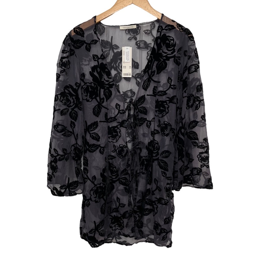 Urban Outfitters Fiona Burnout Robe Black Roses